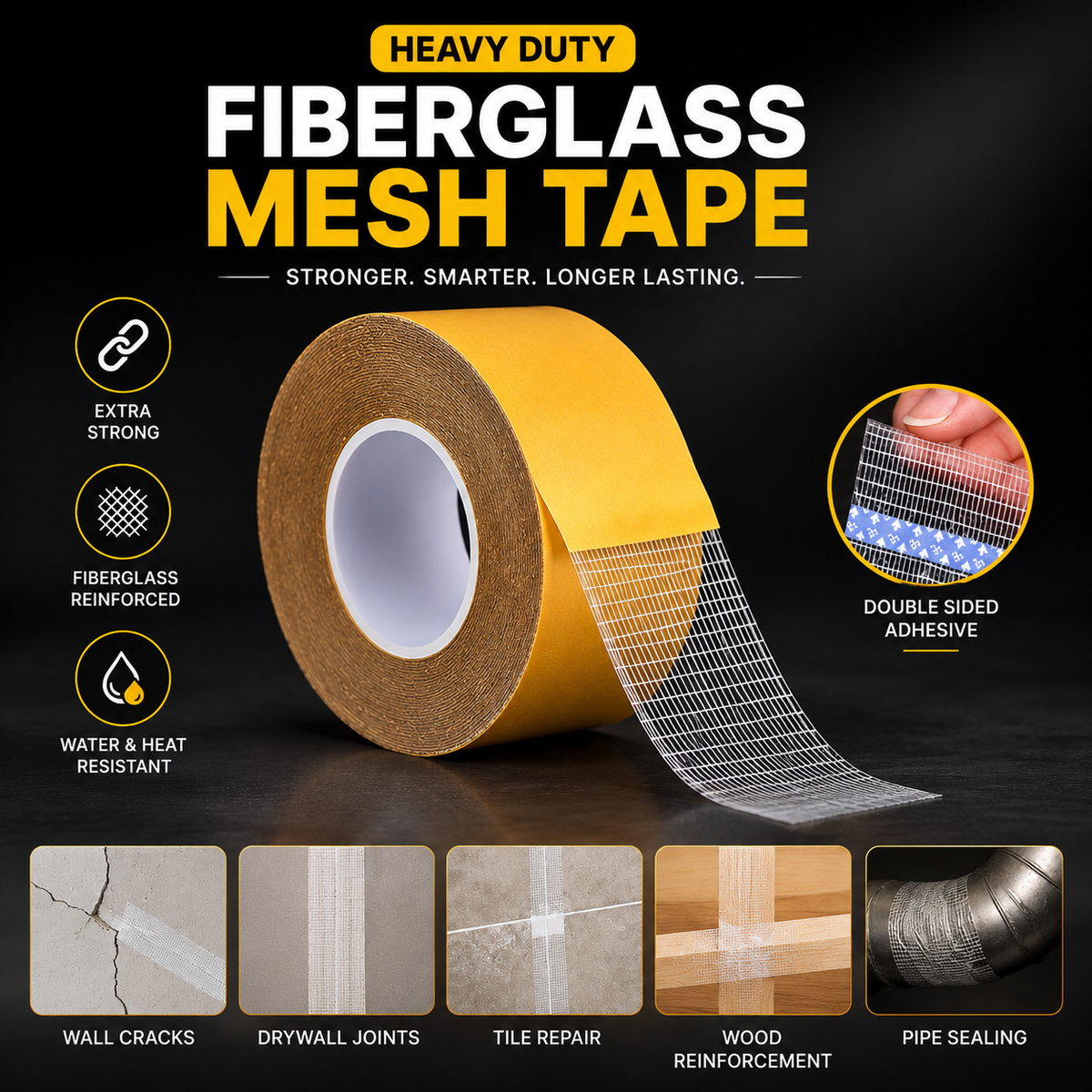 Strong Fiberglass Mesh Tape - Double Sided 5 meters (Pack of 2)