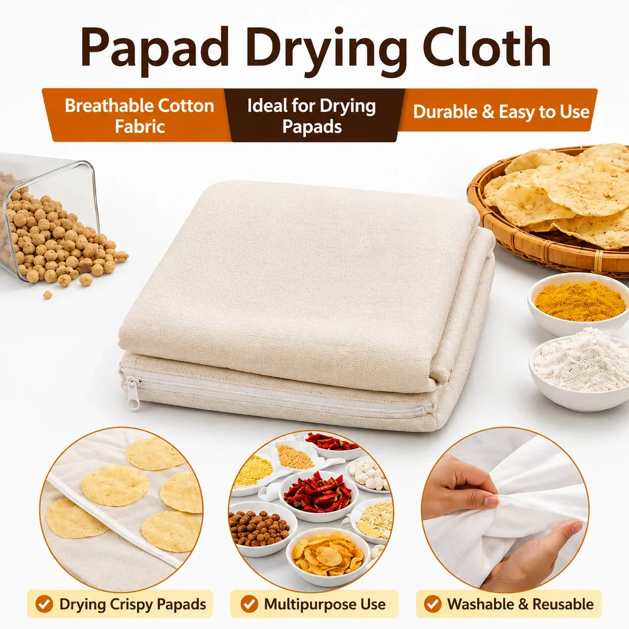 Zipper Cotton Food Drying Cloth with Protective Mesh Net