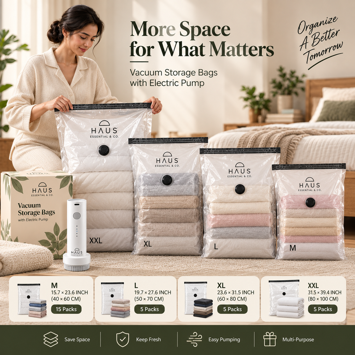 15 Vacuum Storage Bags with Air Pump