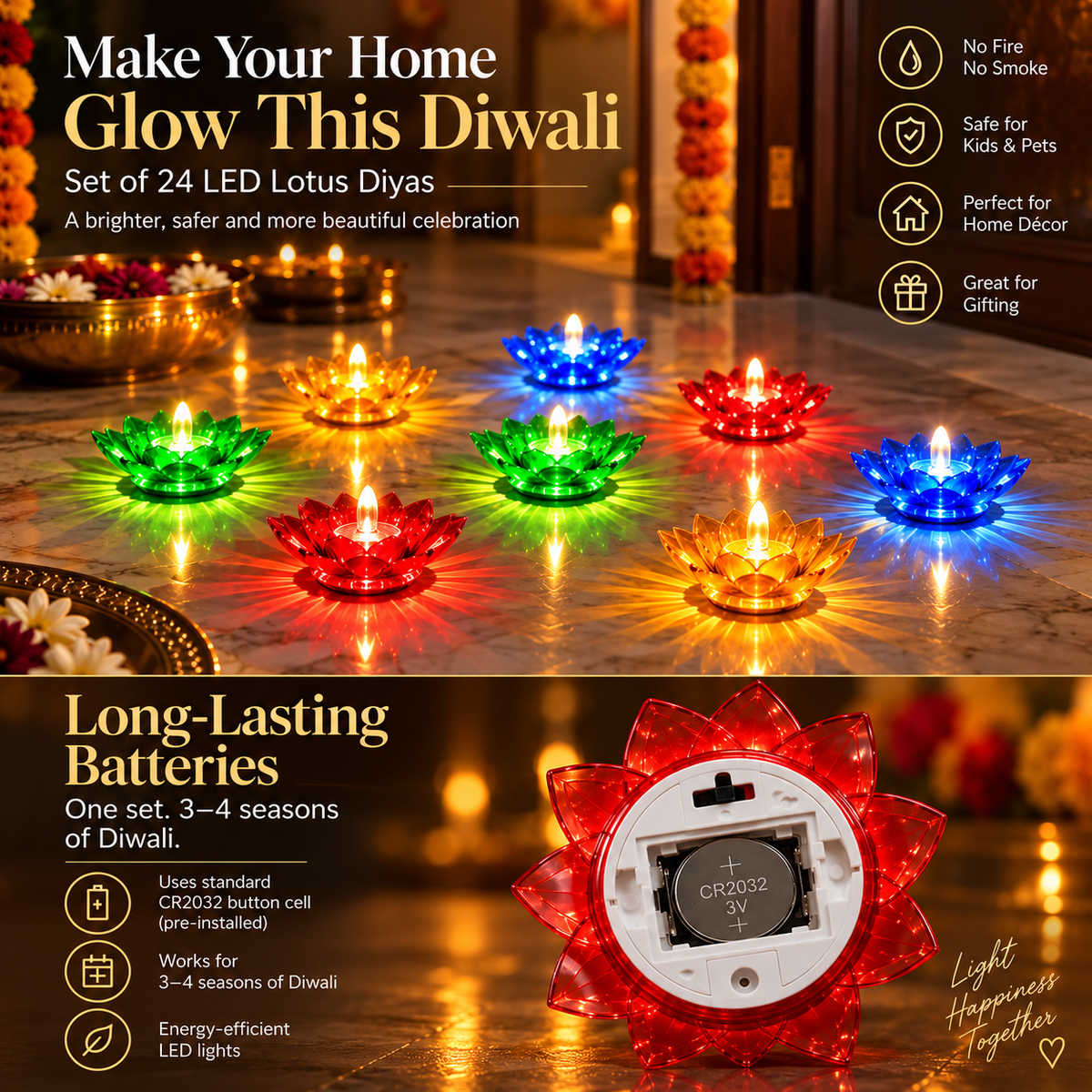 Lotus 3D Reflection Water Sensor Led Diya-Festive Sale