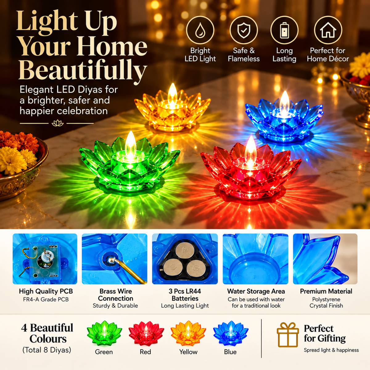 Lotus 3D Reflection Water Sensor Led Diya-Festive Sale