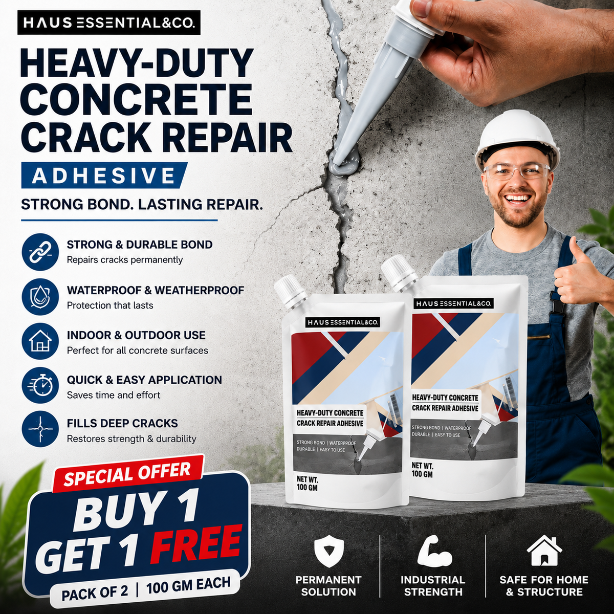 CrackSeal Pro-Heavy Duty Concrete Repair Adhesive (BUY 1 GET 1 FREE)