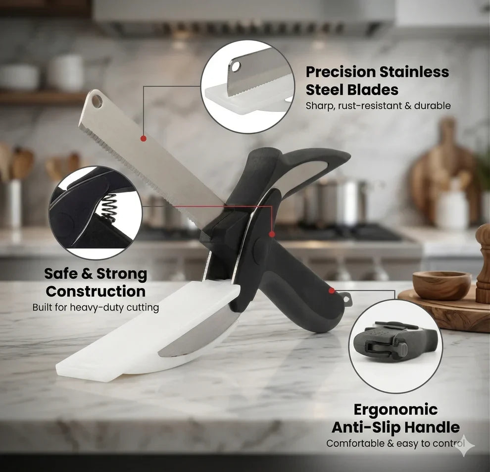 Clever Cutter - 2-in-1 Smart Scissors | Zero-Counter-Mess | Instant-Food Slicer
