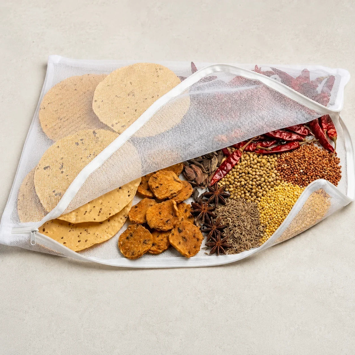 Zipper Cotton Food Drying Cloth with Protective Mesh Net
