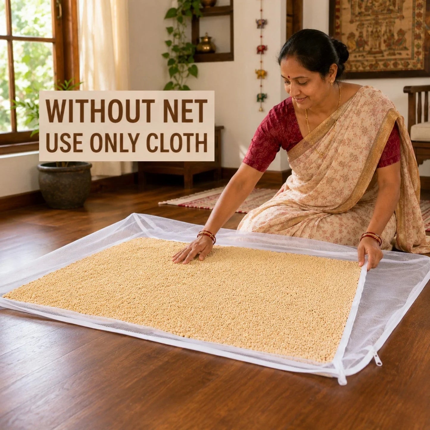 Zipper Cotton Food Drying Cloth with Protective Mesh Net